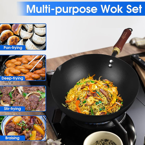 10 Inch Carbon Steel Wok for Electric, Induction and Gas Stoves (Lid and User Guide Video Included)4