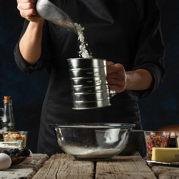 Flour Sifter for Baking, 3 Cup Hand Crank Sifter with Rotary | Excellent Stainless Steel, Professional Fine Mesh and Agitator Flour Duster4
