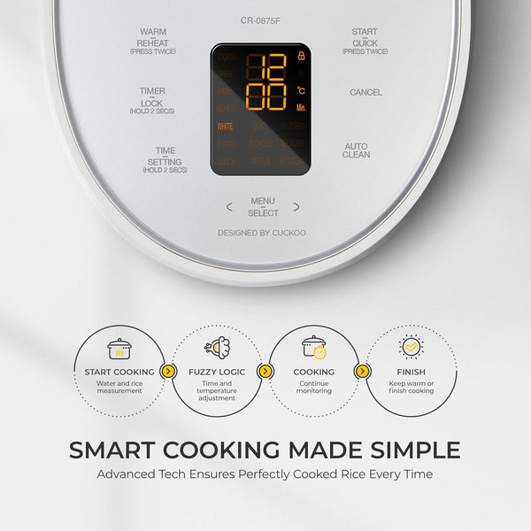 CUCKOO Micom Fuzzy Logic Rice Cooker, 12-Cup Cooked, White, CR-0675FW | 6-Cup Uncooked Capacity, Nonstick Inner Pot, 10 Cooking Modes, Quick White Rice in 28-36 Minutes, Auto Clean5