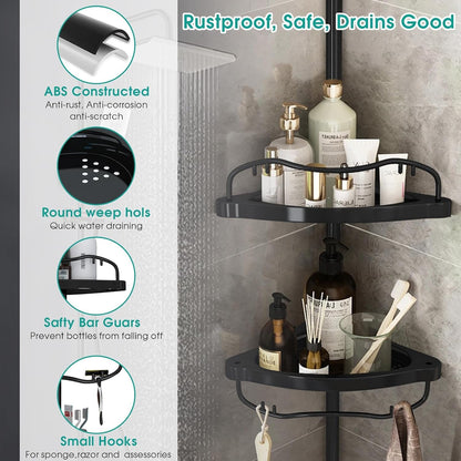 Corner Shower Caddy: Rustproof 125" Tension inside Shower Organizer, Adjustable Bathroom Organizer Shelves for Bathtub Shampoo Conditioner Storage, Floor to Ceiling Standing Caddy5