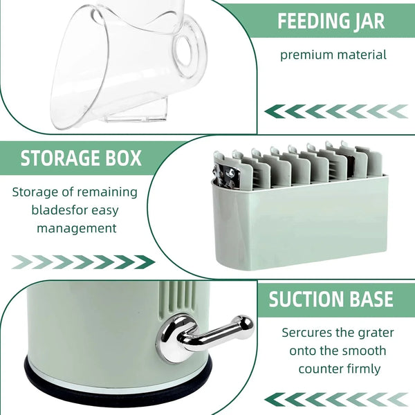 Rotary Cheese Grater with Handle, 5 Replaceable Blades(Green)3