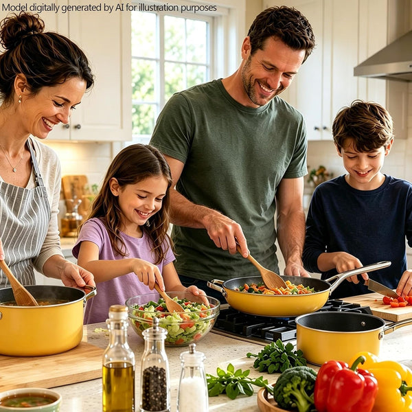 Yellow 10 Piece Ceramic Cookware Set | Pots Pans for Family Meals | Include Saucepan, Saute Pan, Stockpot, Frying Pans, Oven Safe to 480°F, Dishwasher Safe, Non-Toxic PFAS Free, Induction Bases3