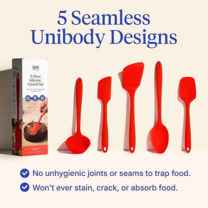 5-Piece Silicone Kitchen Utensils Set, Non-Toxic Cooking Utensils for Cooking and Baking, Heat Resistant, Food Grade, Dishwasher Safe Rubber Spatula, Ladle, Spoon - Fire Red3