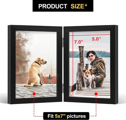 5X7 Double Picture Frame Black Wooden Hinged Photo Frame6