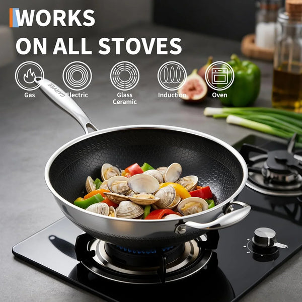 12 Inch Wok Pan,Pfoa Free Cookware,Non Stick Stainless Steel Woks & Stir-Fry Pans Nonstick, Dishwasher and Oven Safe, Works on Induction7