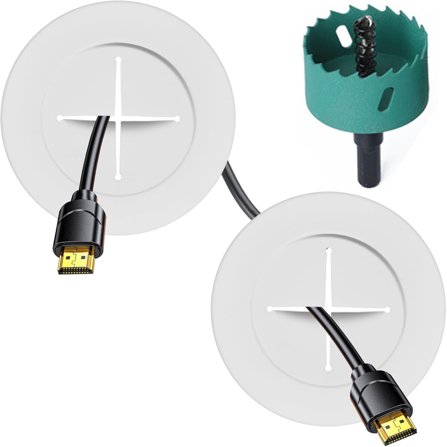 tv-wire-hider-kit-for-wall-mount-tv-white-in-wall-cable-management-kit-includes-2-pass-throughs-and-hole-saw-drill-attachment-for-easy-install