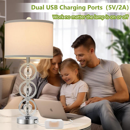 27'' Tall Modern Silver Table Lamps Set of 2 with 2 USB Charging Ports2