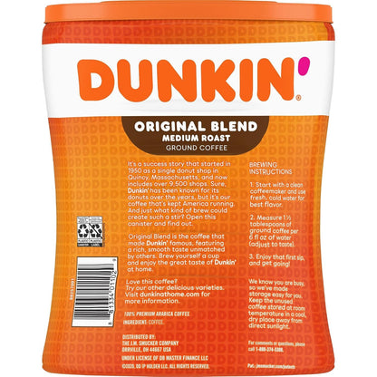 Dunkin’ Original Blend Medium Roast Ground Coffee, 30 Oz. Canister | Made with Arabica Beans, Rich & Smooth Flavor, Stay-Fresh Coffee Canister, Easy-Drinking Medium Roast, Great Hot or Iced2