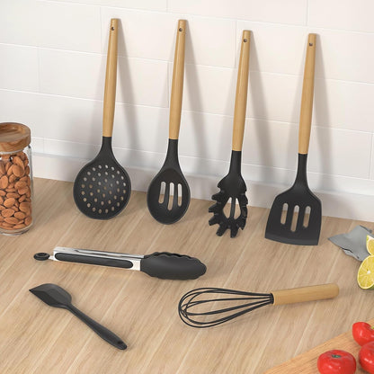 Silicone Cooking Utensils Kitchen Utensil Set - 446°F Heat Resistant Silicone Kitchen Utensils Set, Spatula,Turner Tongs, Spoon, Whisk,Kitchen Gadgets for Nonstick Cookware, BPA Free (Gray)7
