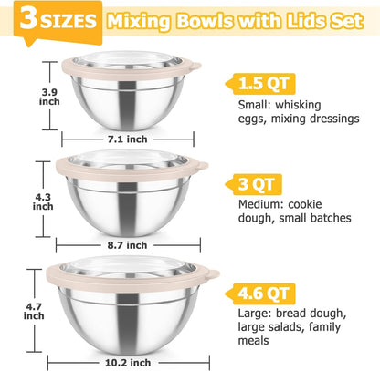 Mixing Bowls with Lids, 4.5/3/1.5 QT Stainless Steel Nesting Bowls2