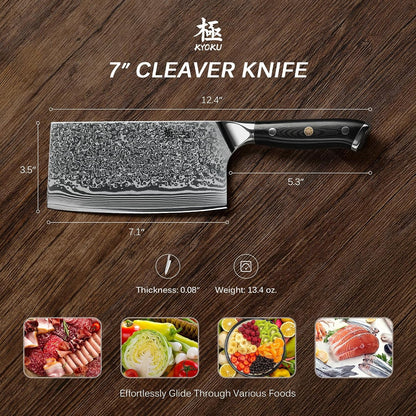 Vegetable Cleaver Knife - 7" - Shogun Series - Japanese Style VG10 Steel Core Forged Damascus Blade - with Sheath & Case6