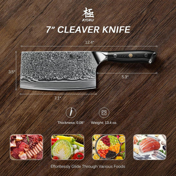 Vegetable Cleaver Knife - 7" - Shogun Series - Japanese Style VG10 Steel Core Forged Damascus Blade - with Sheath & Case6