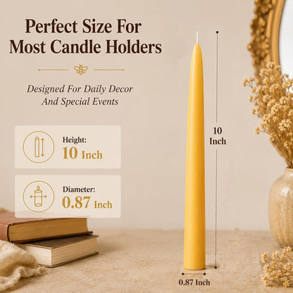 Beeswax Taper Candles, 12 Pack, 10 Inch, Unscented Yellow4