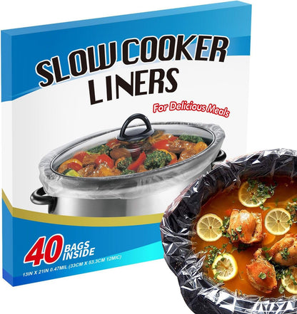 Slow Cooker Liners (40 Liners), 13" × 21" Pot Liners Fit 3-8 Quarts, Disposable Cooking Bags Suitable for Oval & round Pot, BPA Free (13" × 21")1