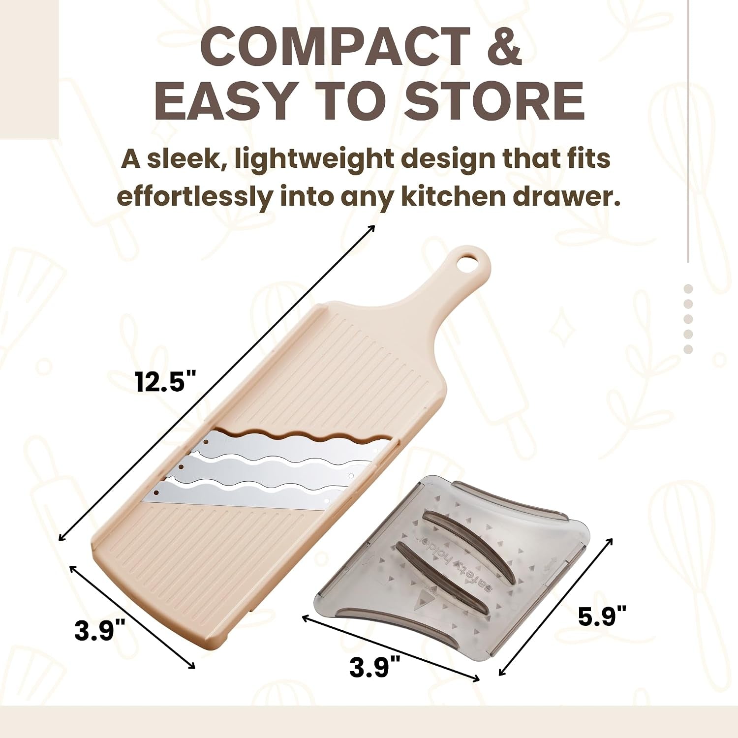 arnest-japanese-cabbage-slicer-mandoline-3-blade-triple-wave-ultra-thin-shredder-for-tonkatsu-style-slaw-stainless-steel-wave-blades-safety-holder-easy-rinse-clean-compact-beige-made-in-japan