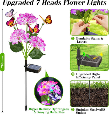 4 Pack Solar Flower Lights, Hydrangea Flower with Butterfly Swaying4
