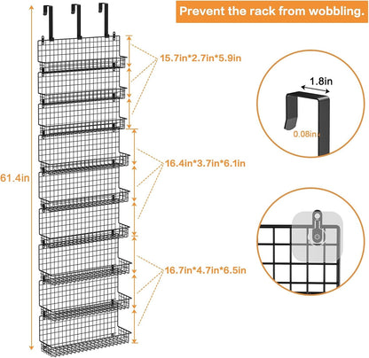 9-Tier Spice Rack Organizer with Door Hook, Wall Mount, and Extra Large Capacity for Pantry Door – Stylish Black Design for Effortless Organization, Ultimate Kitchen Storage Solution7