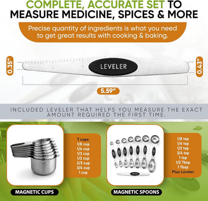Magnetic Measuring Cups & Spoons Set of 15 with Levelers, Black | Patented Stackable Stainless Steel Measuring Cups & Heavy Duty Metal Measuring Spoons for Dry & Liquid Ingredients6