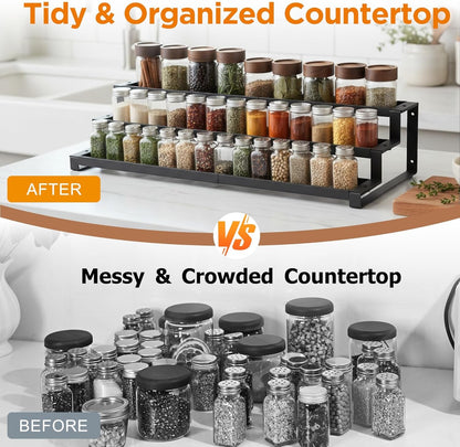 3-Tier Spice Rack Organizer for Kitchen Cabinet or Pantry, 16"-29" Expandable Spice Organization Shelf, Seasoning Organizer, Metal Display Shelf, Slip-Resistant Design for Jars and Bottles, Black4