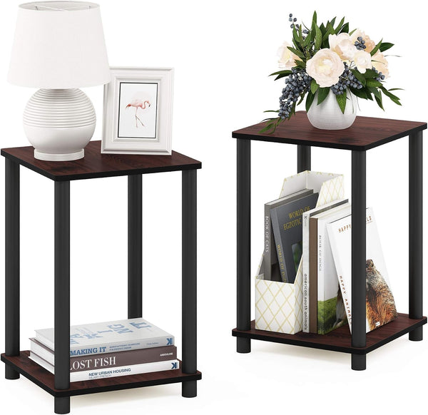 Turn-N-Tube Toolless Assembly Side Table Set of 2, Stackable 2-Tier Brown End Table with Open Shelf, Night Stand, Bedside Table, for Living Room, Bedroom, Cherry Oak3