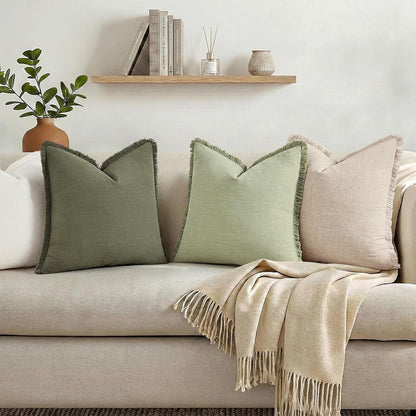 Linen Fringe Natural Beige Throw Pillow Covers 18X18 Set of 26