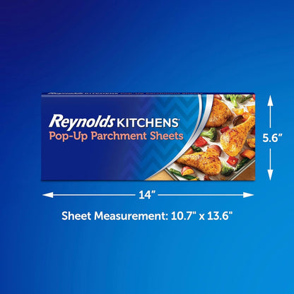 Kitchens Pop-Up Parchment Paper Sheets, 30Ct | Pre-Cut Nonstick Parchment Sheets, Microwave and Oven Safe up to 425F, Easy Cleanup, Fits Standard Pans, 10.7 X 13.6 In2