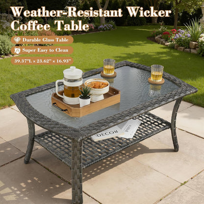 5 Pieces Patio Furniture Set, All Weather Rattan Patio Conversation Sets with Swivel Rocking Chairs, Coffee Table, High Back Outdoor Furniture Loveseat for Porch, Backyard,Dark Grey5
