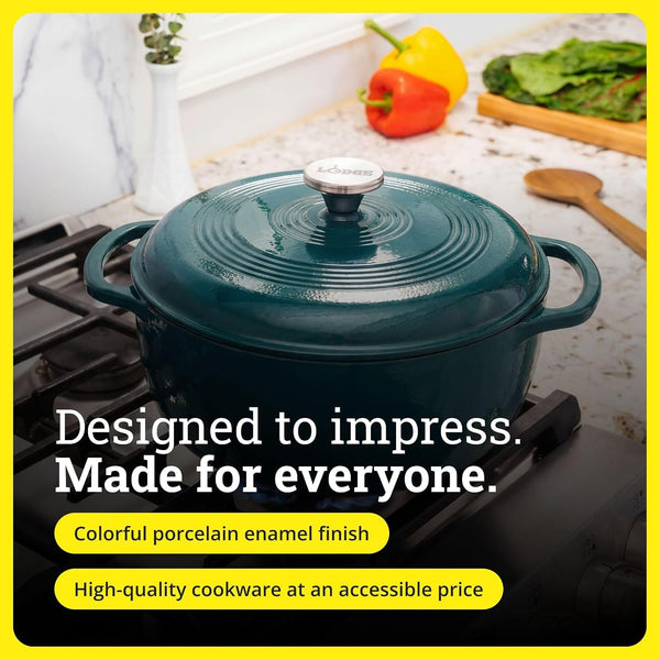 Essential Enamel Cast Iron Dutch Oven, 6 Quart, Lagoon | Ideal for Bread Baking, Braising, Marinating & Slow Cooking, Features Moisture-Sealing Lid & Dual Handles6
