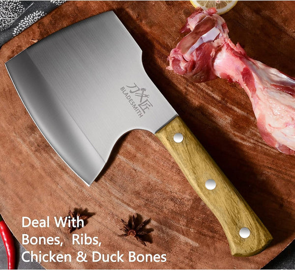 Meat Cleaver Butcher Axe Bone Chopper Heavy Duty - 6.3'' Bone Cutting Knife Bone Breaker, Stainless Steel Thicken Blade & Pear Wood Handle, Slaughterhouse Looks Manly,2025 Gifts3