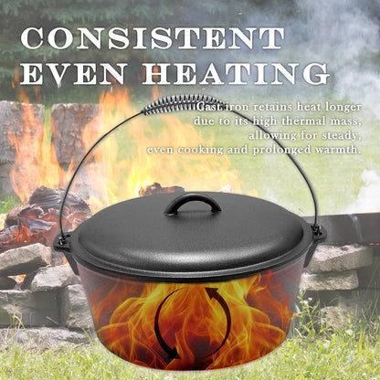 9 Quart Cast Iron Dutch Oven with Dome Lid, Bail Handle | Pre-Seasoned Large Capacity3