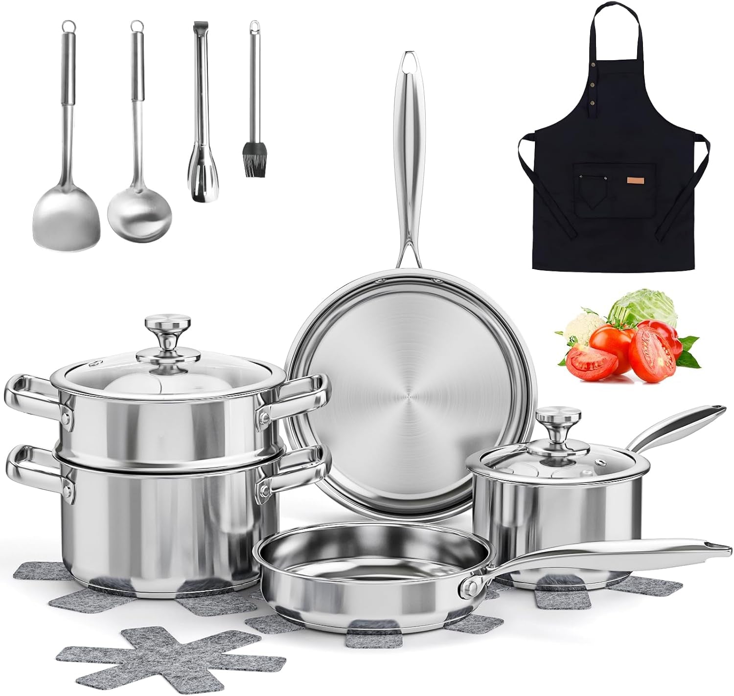 stainless-steel-cookware-set-16-piece-pots-and-pans-set-non-toxic-kitchen-induction-cookware-with-glass-lids-steamer-utensil-sets-pot-protectors-apron-oven-dishwasher-safe-silver