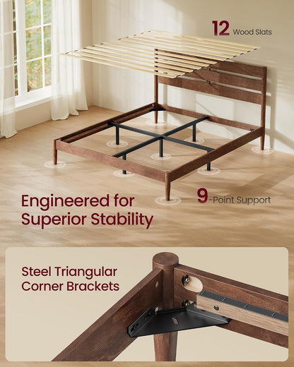 Queen Bed Frame, Wood Platform Bed with Headboard Storage Shelf4
