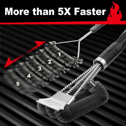 Grill Brush, 18'' Extra-Strong Handle, BBQ Cleaner with Scraper | Remove Tough Grime, Triple Safe Wire Bristle Scrubbers, for Gas, Charcoal & Smoker, Steel Grates, 360°Wizard Cleaning4