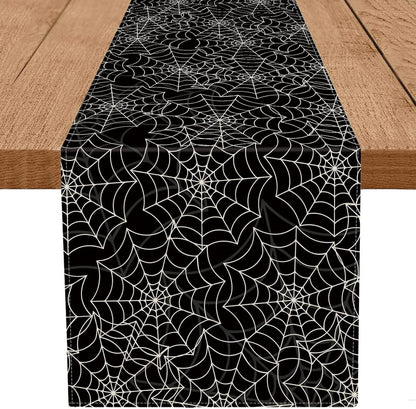 Halloween Table Runner Spider Web Black Linen Table Runners for Seasonal Holidays Indoor Outdoor Kitchen Dining Party Home Decor 13 X 108 Inch1