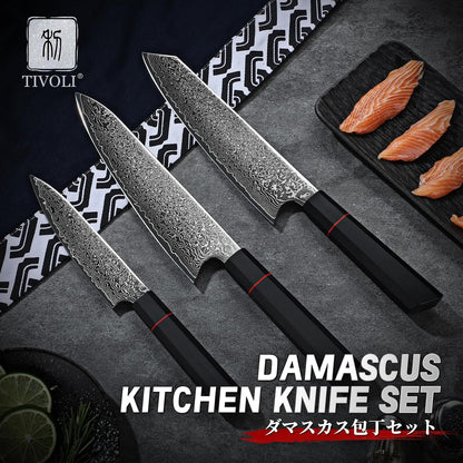 Damascus Knife Set 3 PCS - VG10 Kitchen Knife with Octagonal Handle2