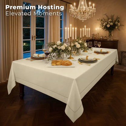 Signature Linen™ by D'Moksha, Ivory Tablecloth, Rectangle Tablecloth 60 X 90 Inch, 100% Pure Linen, Hemstitch, Machine Washable Table Cloth for Dining- Fall, Weddings, Outdoor Hosting3