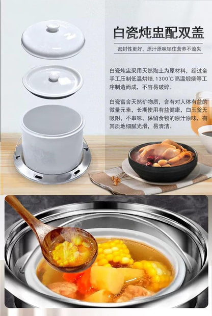 YONGXING 9L Electric Stew Cooker with Ceramic Water-Bath Insert, Stainless Steel Inner Pot, Dual Cooking Modes, 24H Timer, 7-Level Keep Warm, Slow Soup Maker for Home Restaurant, DYG-35AF7