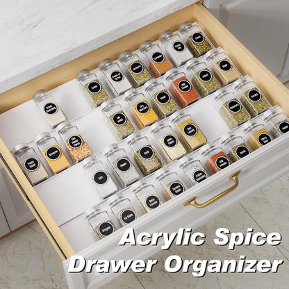 White Spice Drawer Organizer, 4 Tier - 8 Pack Seasoning Organizer for Drawer, Expandable from 13" to 26" Kitchen Drawer Spice Rack (Jars Not Included)2