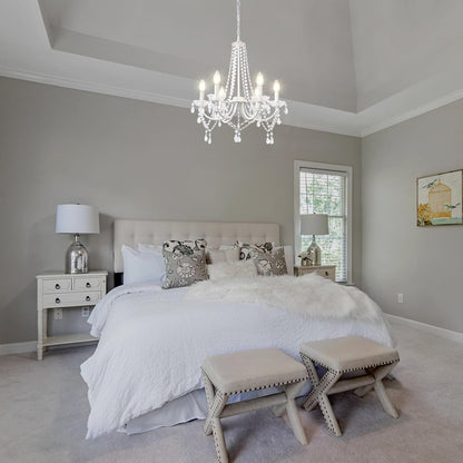 White Crystal Chandeliers for Bedroom, 6 Lights White Chandelier Light Fixture Girls Chandeliers for Dining Room Elegant Modern Contemporary Candle Ceiling Light for Living Room Entryway Foyer4