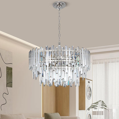 24" Modern Crystal Chandelier, 3-Tier Chrome Pendant Light with 8 Lights, Luxury K9 Crystal Ceiling Fixture for Dining Room Living Room Foyer5