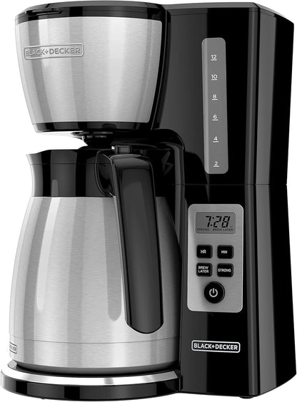 BLACK+DECKER 12 Cup Thermal Programmable Coffee Maker with Brew Strength and VORTEX Technology, Black/Steel, CM2046S | Programmable Coffee Maker with Vortex Showerhead, Brew Strength Control and Mess-Free Perfect Pour Spout.1