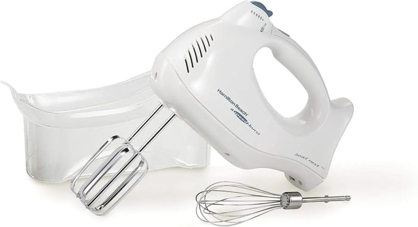 Power Deluxe 6-Speed Electric Hand Mixer with Quickburst | Powerful 250 Watt Motor | Traditional Beaters | Whisk | Snap-On Storage Case | Bowl Rest | White | 62695V1