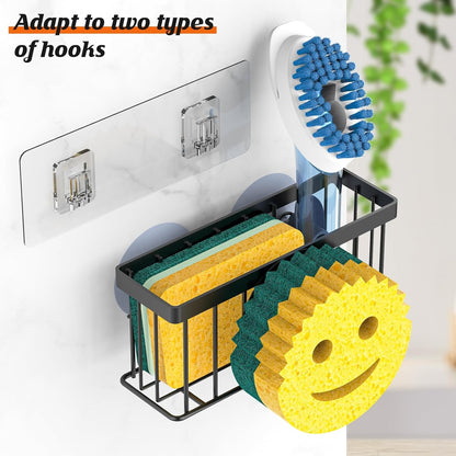 Sponge Holder Smiley Face, Sink Organizer with 2 Suction Cups/1 Adhesive Strips, Designed for Sponge, Soap, Dish Brush, Scrubber - Black3