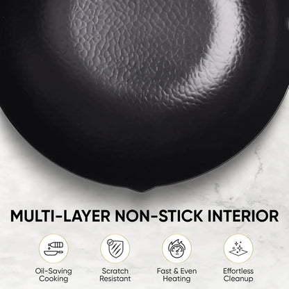 12.6 Inch Carbon Steel Wok Pan with Glass Cover, Pre-Seasoned Flat Bottom Wok for Chinese Cooking, Woks & Stir-Fry Pans Cookware, Compatible with Induction, Electric, Gas & Halogen7