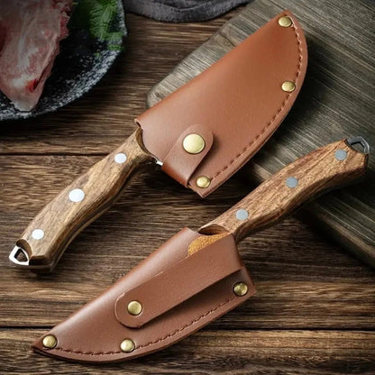 Meat Cleaver, Fruit Knives Forged Camping Hunting Knife Stainless Steel Knife with Cover(2 Knives)7