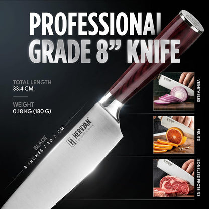 8 Inch Professional Chef Knife - Ultra Sharp German-Inspired Precision Blade High-Carbon Stainless Steel, Ergonomic Pakkawood Handle, Blade Guard and Gift Box for Home Cooks and Restaurants3