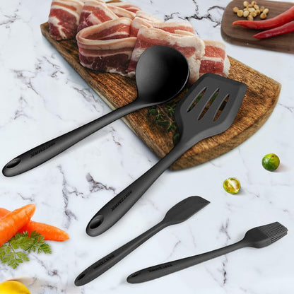 Kitchen Utensil Set - 11 Cooking Utensils - Colorful Silicone Kitchen Utensils - Nonstick Cookware with Spatula Set - Colored Best Kitchen Tools Kitchen Gadgets (Black)4