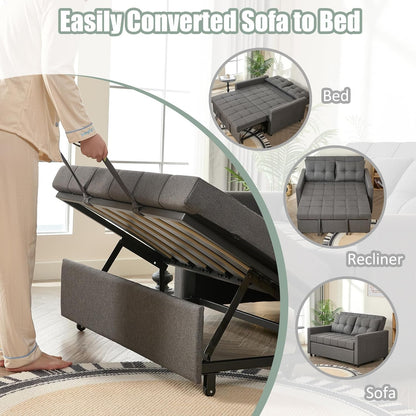 52" 3-In-1 Convertible Sleeper Sofa Bed, Linen, Dark Gray4