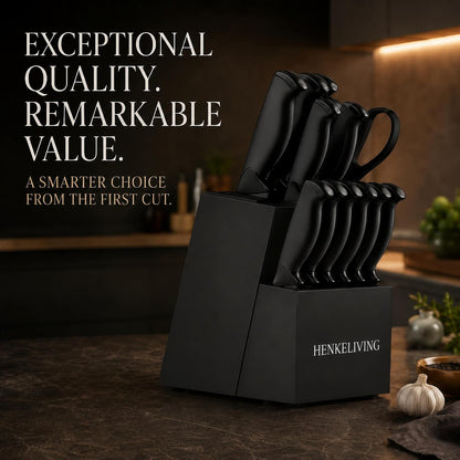 14-Piece Black Kitchen Knife Block Set with Built-In Sharpener6