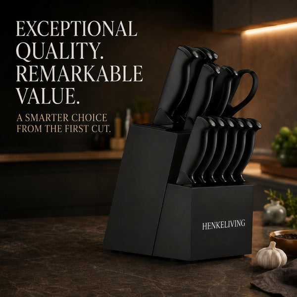 14-Piece Black Kitchen Knife Block Set with Built-In Sharpener6